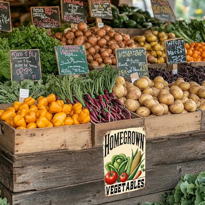 Homegrown Vegetable Wall Decor Vegetable Tomato Corn Metal Tin Sign 12x8 Inch Home Restaurant Kitchen Farm Garden Yard Sign Outdoor Art Wall Decor