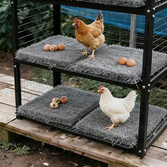 8 Pack Chicken Nesting Pads for Chicken Coop, 11.8"x11.8" Reusable Plastic Artificial Grass Nesting Box Pads Washable Laying Eggs Turf Egg-Protecting Mats for Coops, Pets & Crafts - Grey
