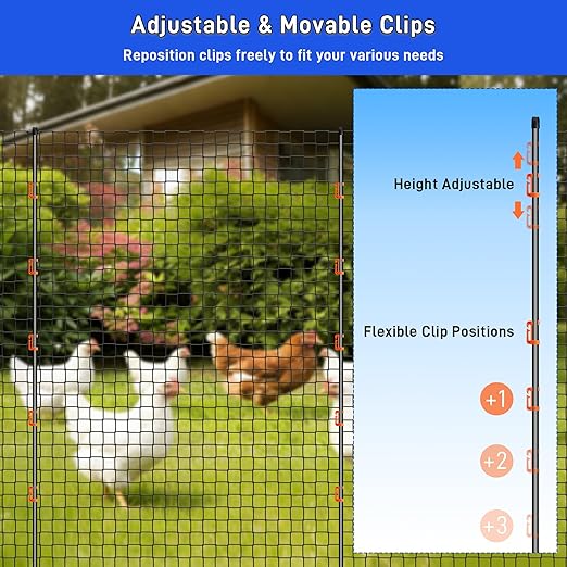 66Inch Fiberglass Electric Fence Posts 40Pcs, Temporary Graden Fence Post with 160 Adjustable Clips, Portable Step in Electric Fence Stakes for Farm, Garden and Horse Goat Sheep Small Animals Fences