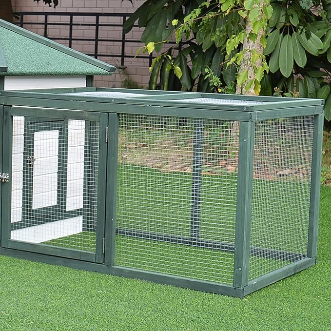 PawHut 77" Wooden Chicken Coop with Nesting Box, Cute Outdoor Hen House with Removable Tray, Ramp Run, for Garden Backyard, Green