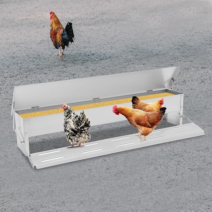 22lbs Automatic Chicken Feeder, Stainless Steel No Waste Poultry Feeder, for Chickens, Ducks, Geese, Fowl
