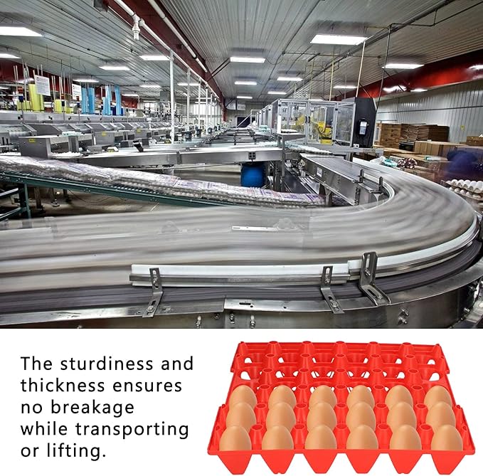 Plastic Egg Flats, Poultry Crates Holder Tray, Extra Large Reusable Stackable: For Chicken Produce, Farm Supplies, Secure Storage Container, 5PCS, 28.7x28.3cm (Red)