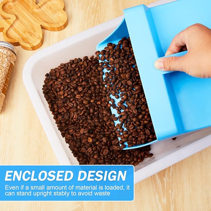 2 Pcs Large Feed Scoop 128 oz Plastic Utility Grain Scoop Ice Seed Enclosed Bucket Shovel with Side Handle for Horse Bird Chicken Livestock Animal Dry Food Restaurant Kitchen(Blue)