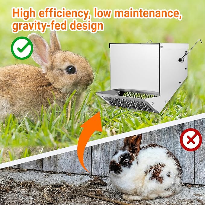 Rabbit Feeders Automatic for Cages,3.5 Pound Large Metal Trough Feeder with Lid Galvanized Steel Outdoor Bunny Food Dispenser for Rabbits Chicken Guinea Pig Pet and Other Small Animals