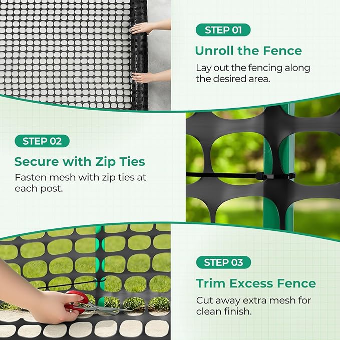 Ohuhu Plastic Garden Fence Safety Fence, 4'x50'/5.3LB Reusable Netting Plastic Mesh Fence Roll, Temporary Fencing for Animal Barrier Construction Snow Fence Poultry Rabbits Chicken Dogs Deer