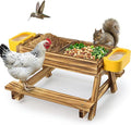 UUMENHA Carbonized Wooden Chicken Picnic Table Feeder with 2 Water Dispensers - No Waste Poultry Feeder, Easy to Clean & Fill, Suitable for Backyard Poultry/Squirrels, chicken Coop Accessories & Decor