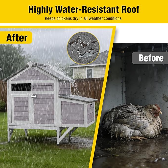 Aivituvin Chicken Coop with Nesting Box and Leak-Proof Tray, Outdoor Wooden Poultry House for Chickens, Rabbits, Ducks