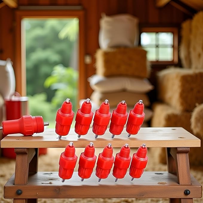 10Pcs Red Chicken Automatic Poultry Easy Installation Watering Nipples Chicken Drinkers,Easy to Clean and Store Chicken Waterer Nipples,Poultry Fountains and Waterers