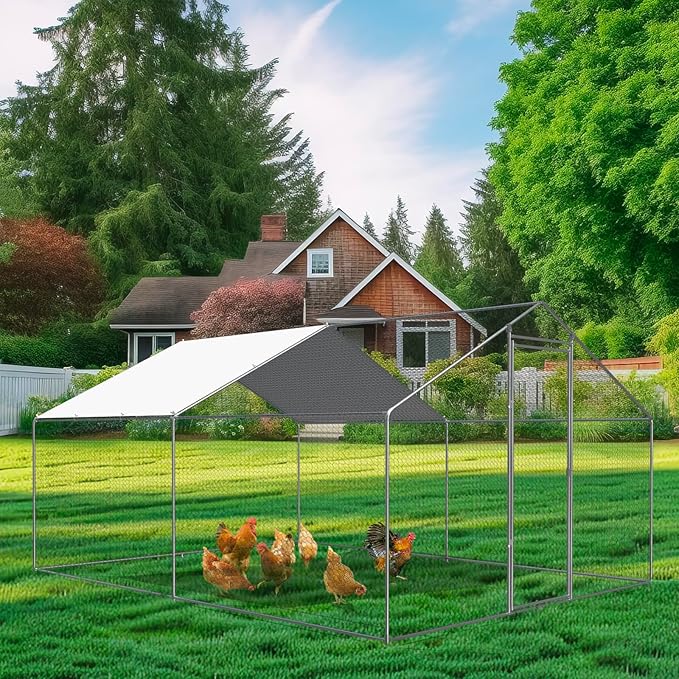 Chicken Coop Cover Waterproof, 11.5 * 6.5 FT Chicken Run Tarp with Ball Bungees Cords,White