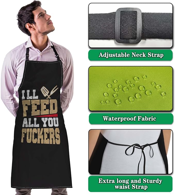 Barista Apron for Men Ill Feed All You Fuckers Cute Aprons for Women for Kitchen Cooking Restaurant BBQ Painting Crafting Gardening 27” (W) x 31” (H), Waterproof Aprons