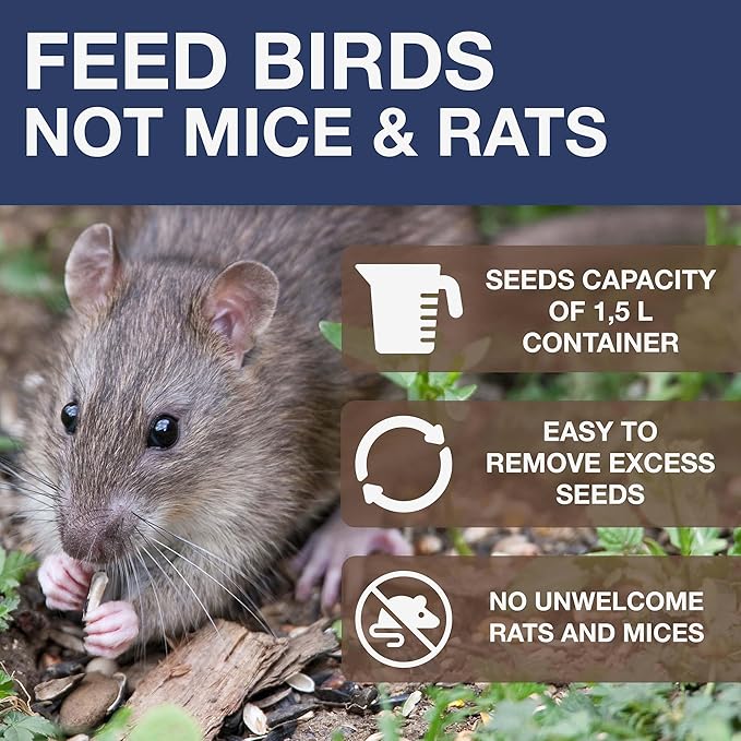 SWISSINNO Bird Feeders - No Mess Hanging Bird Feeder for Outdoors - Smart Birds Davos Spill Proof Wild Cardinal & Small Bird Feeder with Integrated Seed Catcher Tray - Dual Chamber - Indigo