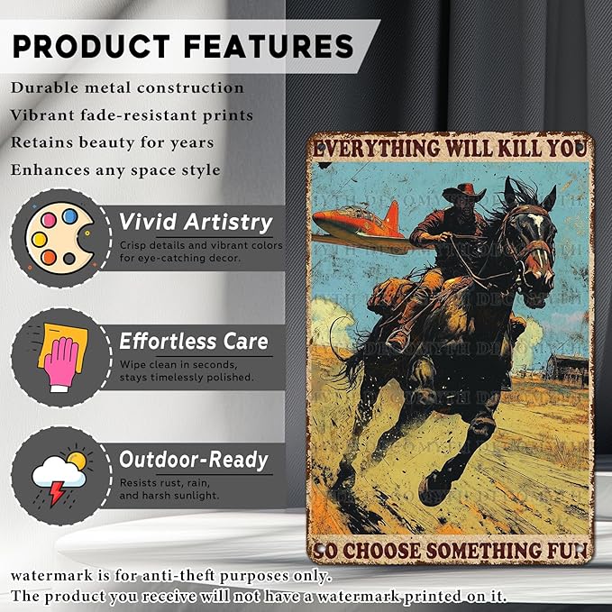 Cowgirl Metal Tin Sign Choose Fun Cowgirl Horse Funny Tin Sign for Home Farm Outdoor Bathroom Restaurant Cafes Bars Club Garage 12 * 8inch
