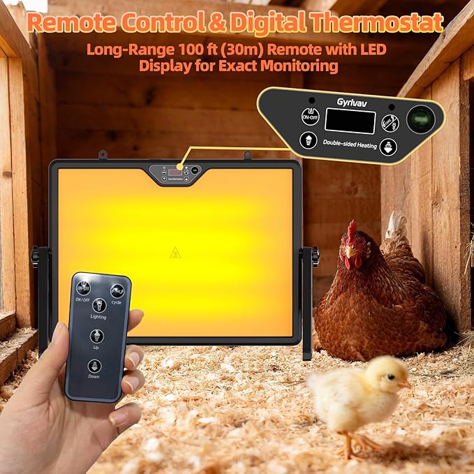 Brooder Plate for Chicks with Remote Control, Double-Sided Chick Heat Plate, Night Light, 4 Timer Modes, LED Light, Adjustable Angle & Temp Display, 180W for Chicks/Ducks/Cats/Dogs (Black)
