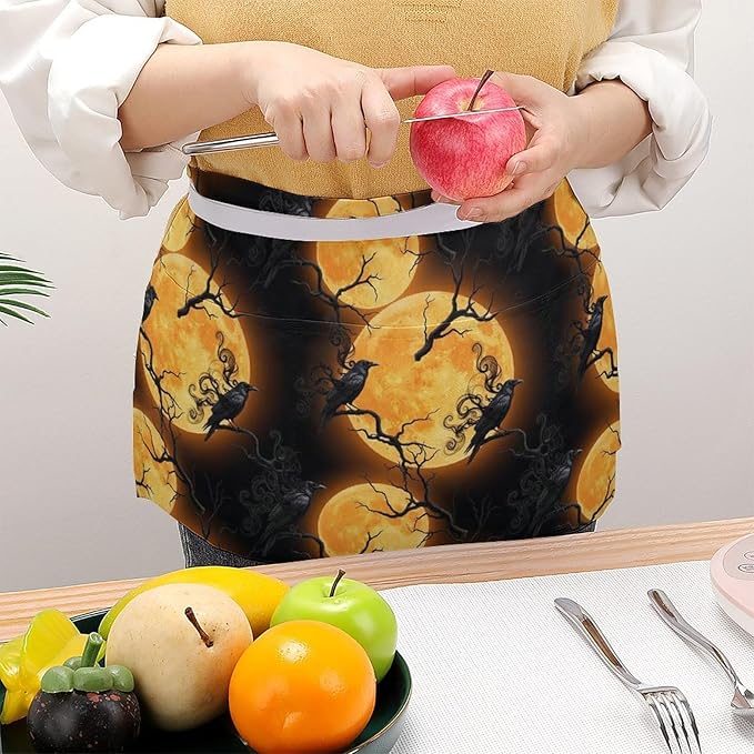 Unisex Chef Waiter Apron Waist Half Short Serving Aprons with 3 Pockets