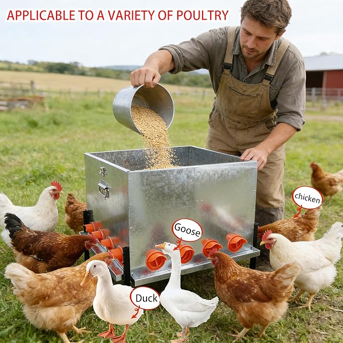 Upgraded 280 LB Automatic Large Capacity Chicken Feeder with Sturdy Adjustable Support Rod 16 Feeding Ports - Anti Waste Design Durable Poultry Feeder for Backyard Farms, Chicken Coops