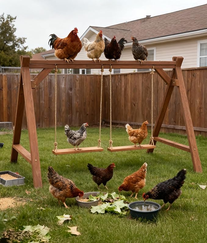 Chicken Roosting Bars, 50inch Long Chicken Perch with 2 Swings, Stable & Ideal for Pet's Healthy and Play, Fit for 6-8 Chickens