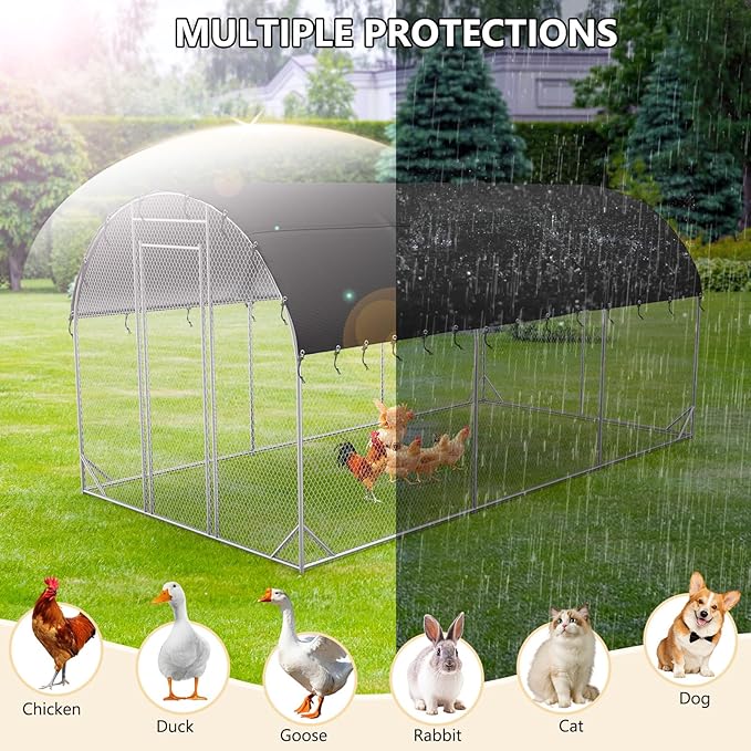 COSHNIBI Chicken Coop Cover, Equipped with Adjustable Elastic Rope, Suitable for Three-Unit Large Metal Chicken Houses, Waterproof and Sunproof Chicken House Sunshade Cloth, Only Cover