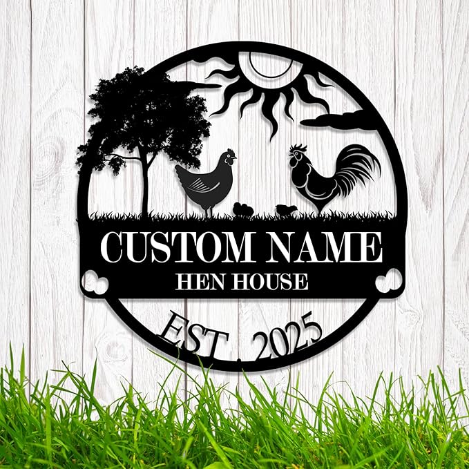 Custom Chicken Coop Metal Sign, Personalized Farmhouse Wall Decor, Vintage Fluffy Butt Hut Decor, Custom Name Sign for Farm, Gifts for Chicken Lovers