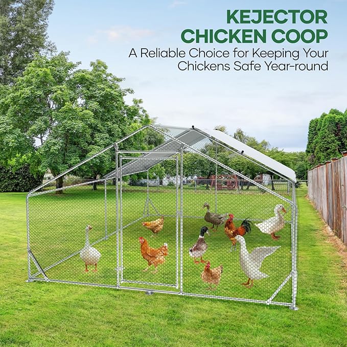 Metal Chicken Coop Run Large Chicken Coop for Yard with Cover Coupe Heavy Duty Poultry Cage for Outside with Waterproof Anti-UV Cover for Outdoor Farm Use Dome Roof Hen House Duck Pen Rabbit Cage