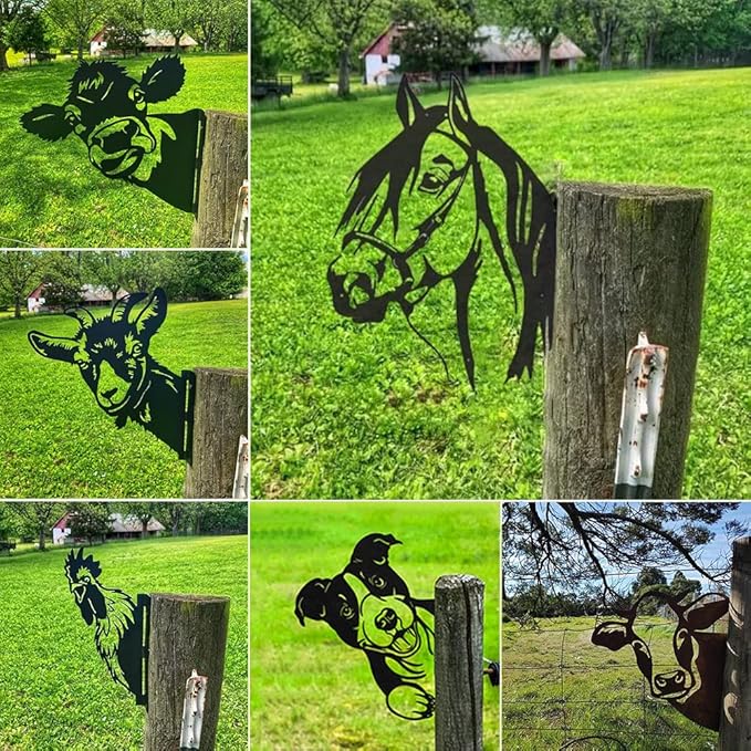 Farm Peeping Cow Metal Art Outdoor Decor Garden Fence Decoration, Farmhouse Backyard Hang Artwork Wall Decor, Outdoor Yard Patio Lawn Statue Gift for Loved Dad Grandpa (Cow)