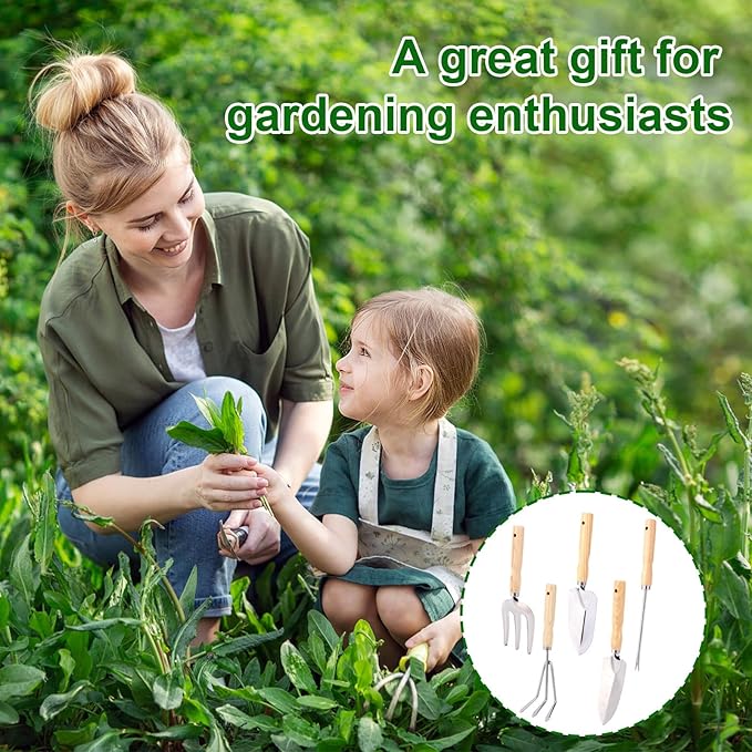 Heavy Duty Garden Tool Set, Gardening Hand Tools with Wooden Handle Stainless Steel Material Latex Gloves Gardening Gifts for Garden Enthusiasts