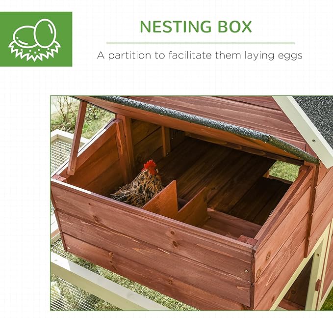 PawHut 114" Chicken Coop Wooden, Customizable Outdoor Chicken Cage Poultry Hen House with Nesting Box, Double Runs, Asphalt Roof, Ramp, for Garden Backyard