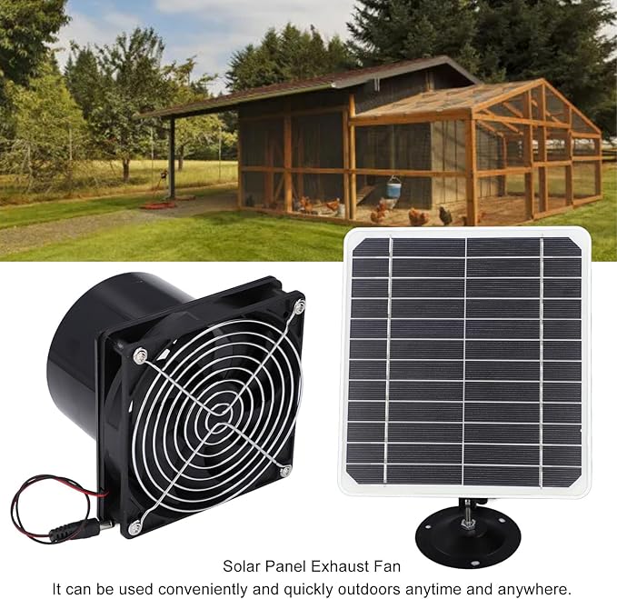 ZJchao 50W Solar Powered Exhaust Fan, 12V Solar Panel with 6.5 Inch Ventilation Fan for Outside Greenhouse Chicken Coop Shed Pet House