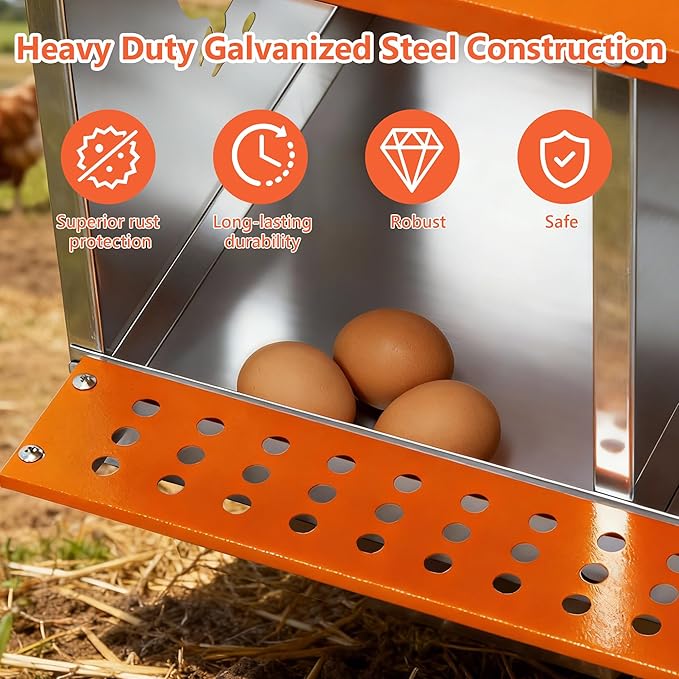 Chicken Nesting Boxes 8 Hole Roll Away Nesting Boxes with Vented Holes & Soft Nesting Pads Wall Mountable Laying Boxes for Hens Easy Egg Collection for Chicken Coop, Backyard, Farms, Orange