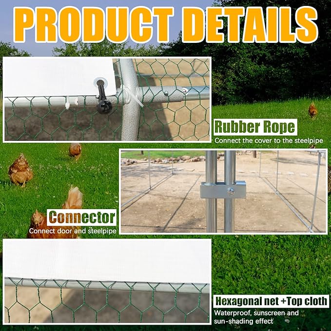 Large Metal Chicken Coop Walk-in Poultry Cage Hen Duck Run House with Waterproof & Anti-UV Cover Galvanized Rabbits Habitat Spire Shaped Cage for Outdoor Yard Farm Use