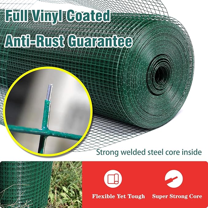 Hardware Cloth 1/2inx36inx100ft,Chicken Wire Fencing,Welded Wire Mesh, Vinyl PVC Coated Mesh,Coop Garden Plant for Rabbit,Snake,Rodent,Foxes,Raccoons Poultry Netting Cage Farm Protection