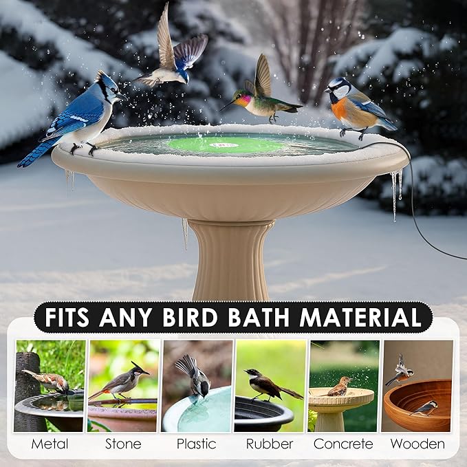 Dreyoo 60W Bird Bath Heater, Submersible De Icer for Outdoor Winter Use, Thermostatic Control, IP65 Waterproof, Chicken Water Heater for Birds, Poultry, Livestock, Wildlife Drinking(1 Pack)