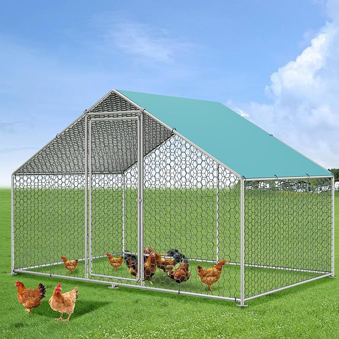 Vipbear Large Metal Chicken Coop Run with Immersed Wire Mesh, Chicken Coop for 4 Chickens Heavy Duty Chicken Run in for Yard with Waterproof Cover and Secure Lock,80'' L x 118''W x 77''H