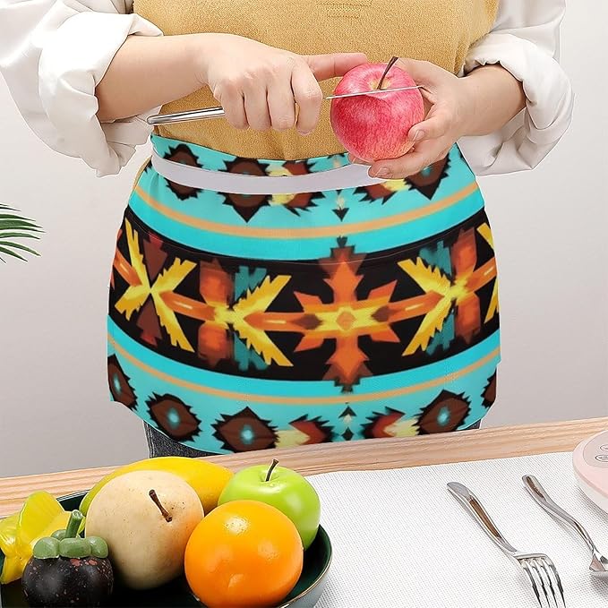 Unisex Apron for Cooking Server Waitress Half Waist Apron with 3 Pockets