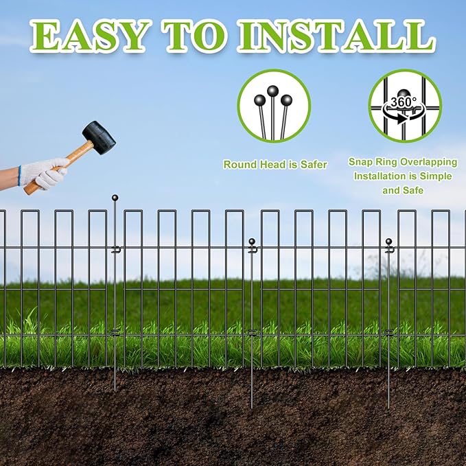 Animal Barrier Fence, 25 Panels Garden Fence Animal Barrier, 27 ft(L)×17 in(H), No Dig Fences for Dogs and Rabbits, Rustproof Metal Garden Fencing, Under Fences Border Barrier for Outdoor, Yard, Patio