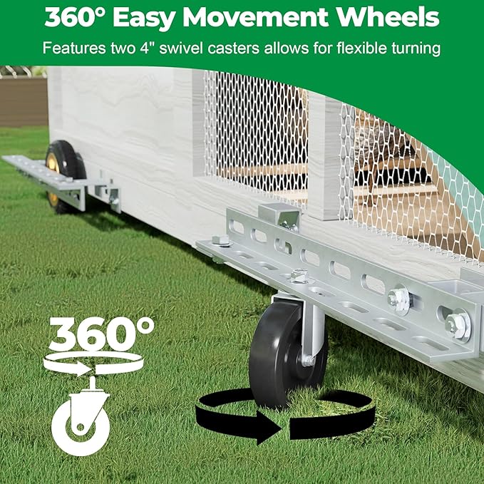 Forestchill Chicken Coop Wheels Kit with Handles, 4 Pack Heavy Duty Casters with Handles, Universal Chicken Tractor Wheel Kit for Easy Lift & Move, Portable Chicken Coop Accessories