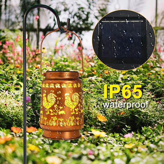 Chicken Gifts for Women, Mom, Grandma, Birthday, Retirement, Thanksgiving,Rooster Decorative Waterproof Hanging Solar Lanterns Outdoor Garden Decor LED for Yard, Patio, Lawn, Landscape, Backyard