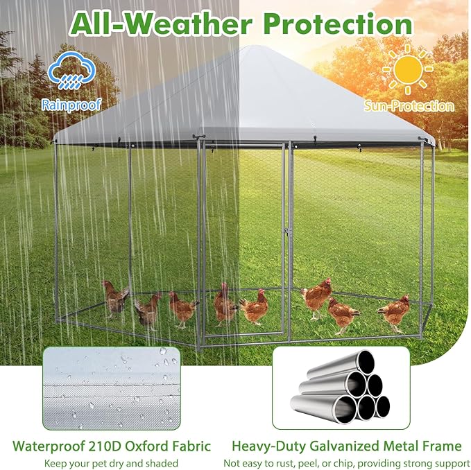 Giantex Large Metal Chicken Run, 13ft Hexagon Walk-in Chicken Coop with Waterproof Cover, Heavy Duty Steel Frame, 12 Stakes, Outdoor Poultry Cage House Chicken Pen Hen Duck Habitat for Farm Yard
