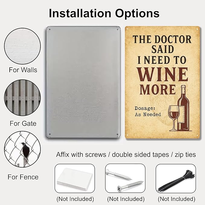 Wine Signs for Home Decor, Metal Bar Signs for Home Bar, "Doctor Said I Need to Wine More" Sign, Metal Wall Art for Kitchen,Vintage Bar Gifts for Women-8x12 Inch
