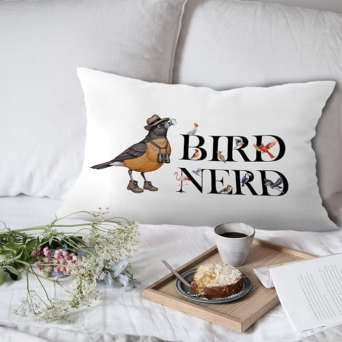 Funny Bird Nerd Pillow Covers 12x20, Gifts for Bird Lovers Watchers, Birds Watching Gifts Lumbar Throw Pillow Covers for Home Bedroom Living Room