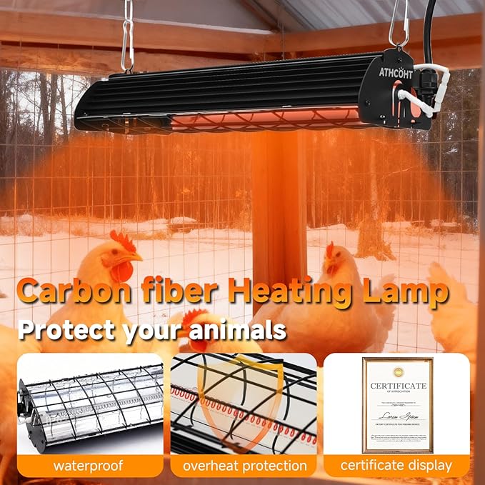 400W Heat Lamp for Chickens Upgraded 12000H Large Chicken Coop Brooder Heater Carbon Fiber Bulb Waterproof Adjustable 2 Mode Temp Safe Design for Chicks Poultry Pets 2 Pack(Extra Large)