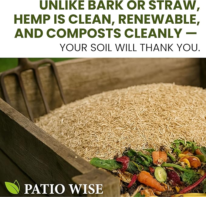 Patio Wise Premium All Natural Hemp Bedding & Garden Mulch – Dust-Free, Odor-Control, Ultra-Absorbent Pet Bedding for Small Animals, Chickens & Livestock – Bagged Biodegradable Ground Cover- 33 lb