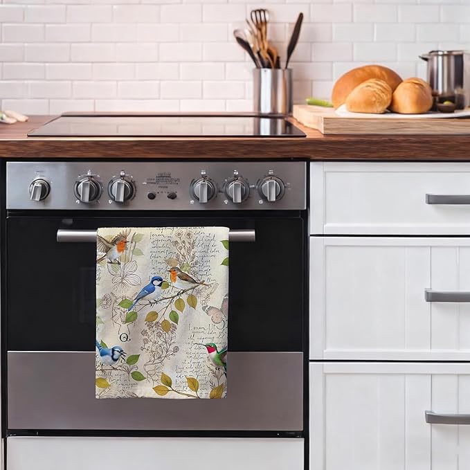 Vintage Birds Kitchen Towels, Retro Rustic Dish Towels for Kitchen Set of 4, Cute Birds Tea Towel Decor for Party Anniversary Holiday Decoration Housewarming Gifts