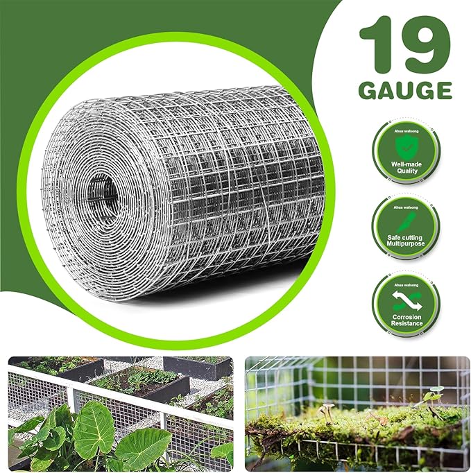 Hardware Cloth 1/2in 8'' x 20' 19GA ，Hot-dip Galvanized After Welding ，Chicken Wire Mesh,Chicken Coop Fence,Screen Mesh,Rabbit/Snake Fence,for Garden Poultry Animal Netting Cage