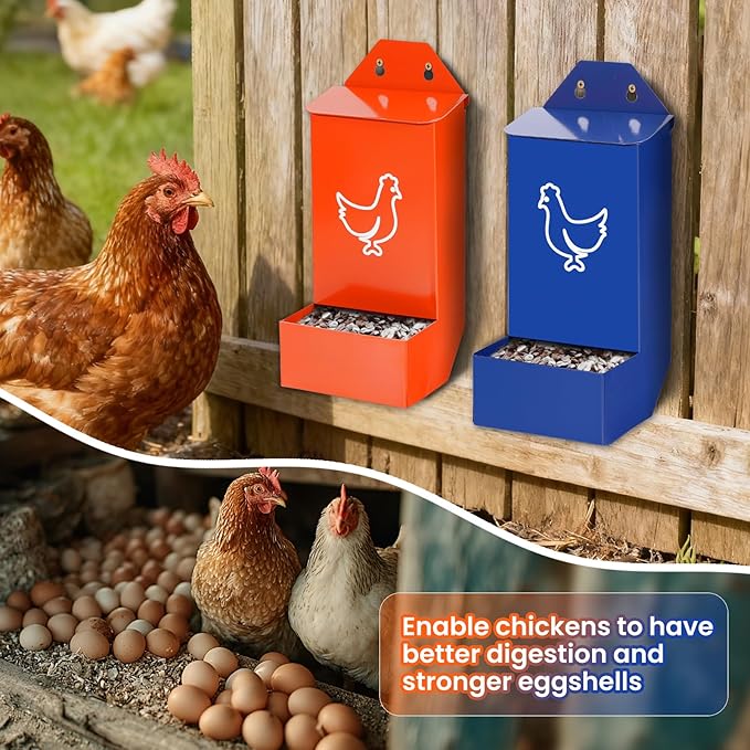 2Pcs Chicken Feeder for Oyster Shell and Grit, Wall Mounted Chicken Food Dispenser No Waste, Hanging Poultry Feeder with Lid, Coop Accessories