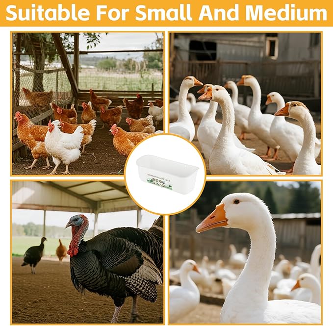 6 Pack Goat Feeder Hanging 3.5 Quart Chicken Waterer Feeder Trough, Fence Feeders with Clips for Poultry Livestock, White