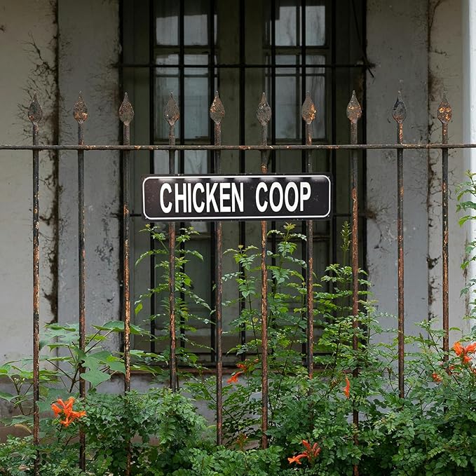 Chicken Coop Retro Metal Tin Sign - Duck Waterfowl Chicken Coop Decor, Rustic Street Sign, Door Name Plate Plaque for Farmhouse Pub, Bar, Home Wall Art 16x4 Inch (black)