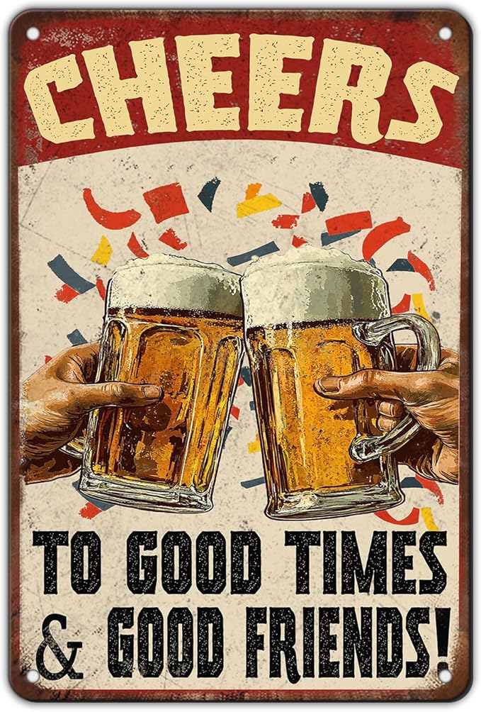 Cheers Beer Iron Sign Poster Cheers Beer Toast Metal Tin Sign Cheers Beer Toast Sign Home Decor Garage Bar Restaurant Kitchen Cafe Bar Pub 12x8 Inch Wall Art Decor