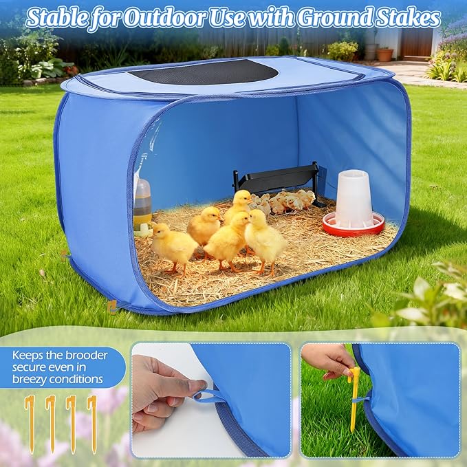 Chicken Brooder Box for Chicks, Pop Up Chick Brooder Kit with Clear Window, Waterproof Mat & Storage Bag, Square Indoor Outdoor Baby Chicken Starter Kit