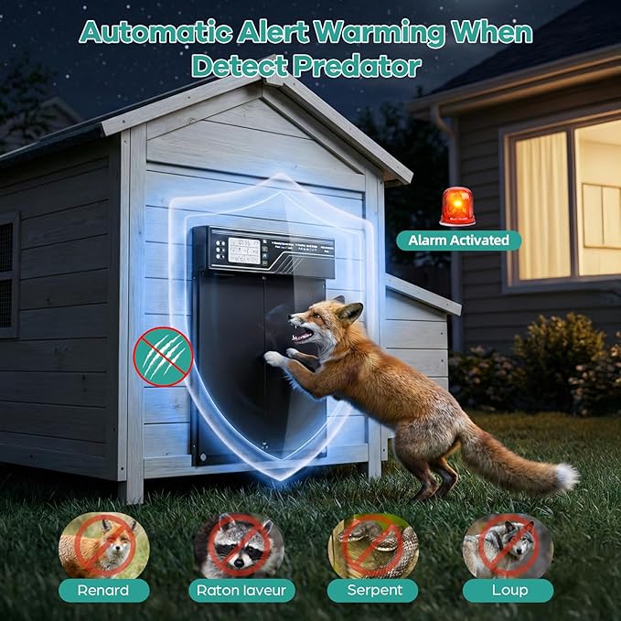 Large Automatic Chicken Coop Door Solar Powered, 4Modes Aluminum Horizontally Dual-Door Design with Timer & Light Sensor, Auto Chicken Door with Remote Control, Excellent Anti-Pinch & Easy to Program