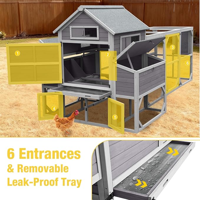 Extra Large Wooden Chicken Coop with Run, 6 Nesting Boxes & 6 Perches – Spacious Housing for 8-10 Chickens (134.5''L*59''W*62.4''H)